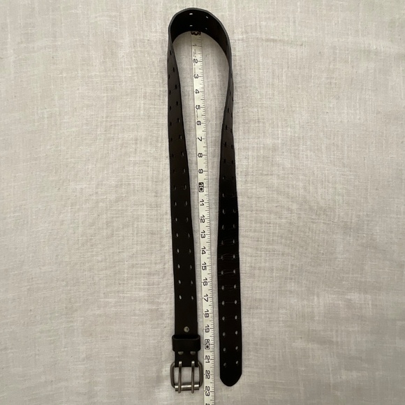 Black Genuine Leather Double Hole Prong Metal Roller Buckle Belt Size 40/100 - Picture 5 of 12